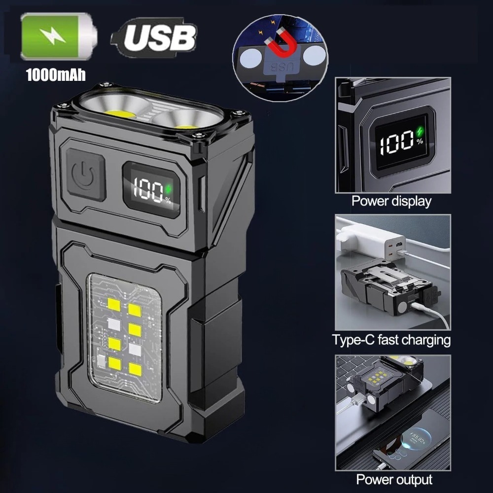 Keychain Flashlight - 180 ° Linterna LED Giratoria Recargable